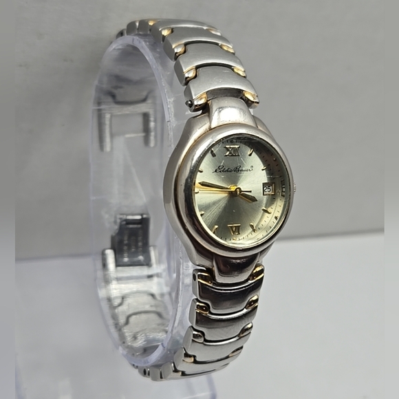 Eddie Bauer Date Watch 22mm Silver Gold Two Tone New Battery Runs - Picture 3 of 9